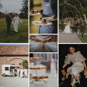Montage photos Mariage sur-mesure au Domaine de la Traxène avec réception élégante, gastronomie, animations, cérémonie en extérieur et espaces de réception personnalisés.